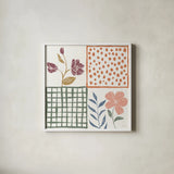Flower Fest VI by Anne Tavoletti. Shown in a crisp white glass frame for a clean and minimalist style. Available as an archival giclee rolled canvas, fine art paper, or poster print. SKU 98439a.