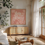 Flower Fest VII Mono by Anne Tavoletti. Shown in a natural wood frame in a cozy modern living room. Available as an archival giclee rolled canvas, fine art paper, or poster print. SKU 98441a.