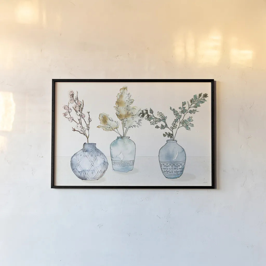 Fresh Farmhouse I Blue by Anne Tavoletti. shown as a paper print in a black flame. Available as a archival giclee rolled canvas, fine art paper, or poster print. SKU 77930i.