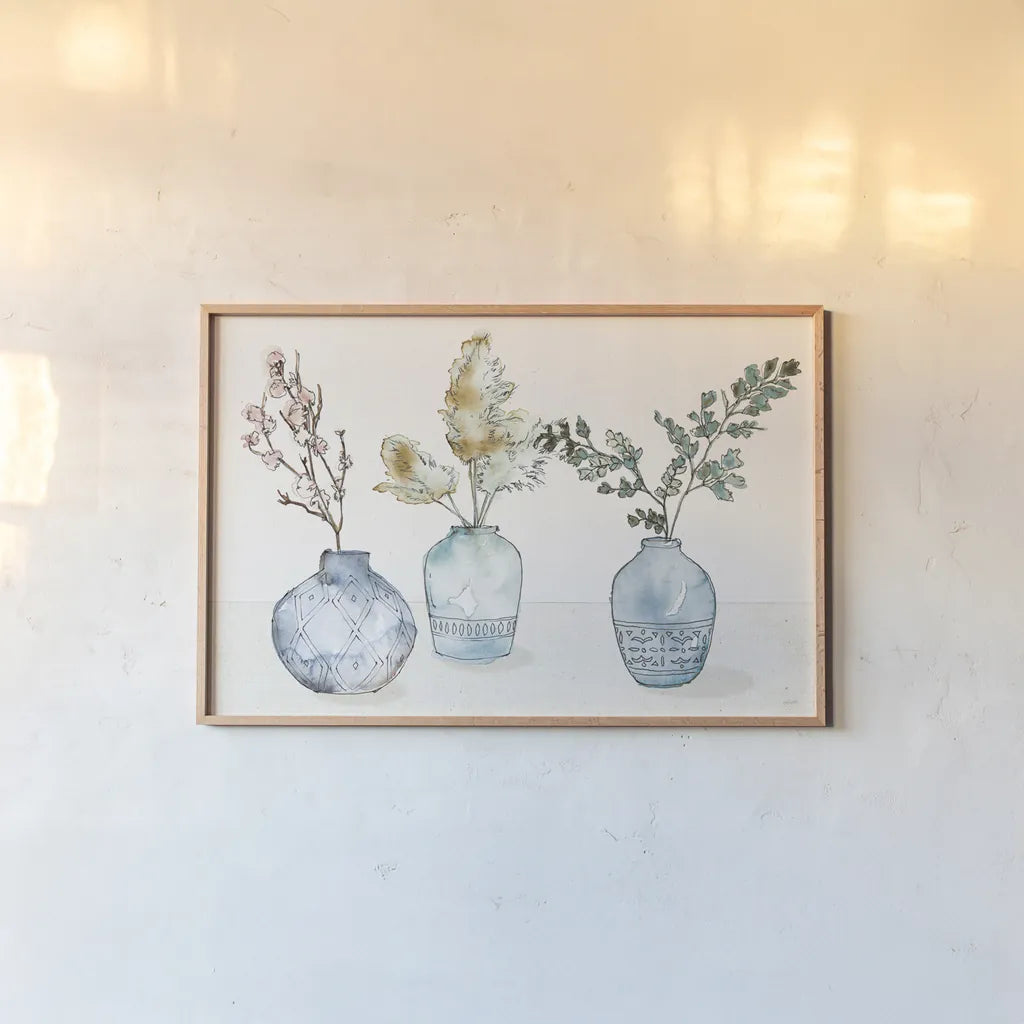 Fresh Farmhouse I Blue by Anne Tavoletti. shown as a paper print in a natural frame. Available as a archival giclee rolled canvas, fine art paper, or poster print. SKU 77930i.