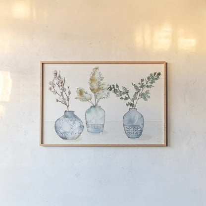 Fresh Farmhouse I Blue by Anne Tavoletti. shown as a paper print in a natural frame. Available as a archival giclee rolled canvas, fine art paper, or poster print. SKU 77930i.