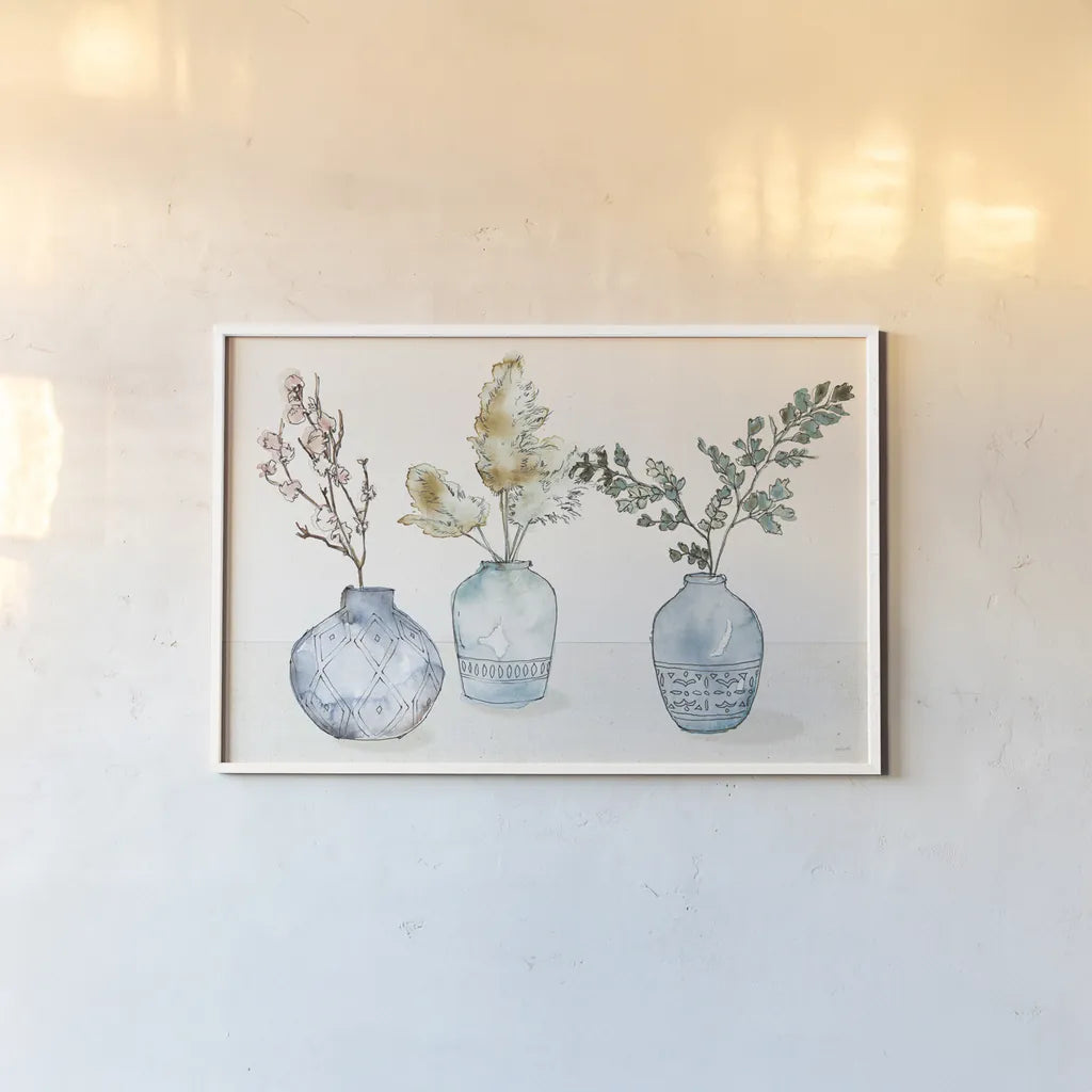 Fresh Farmhouse I Blue by Anne Tavoletti. shown as a paper print in a white frame. Available as a archival giclee rolled canvas, fine art paper, or poster print. SKU 77930i.