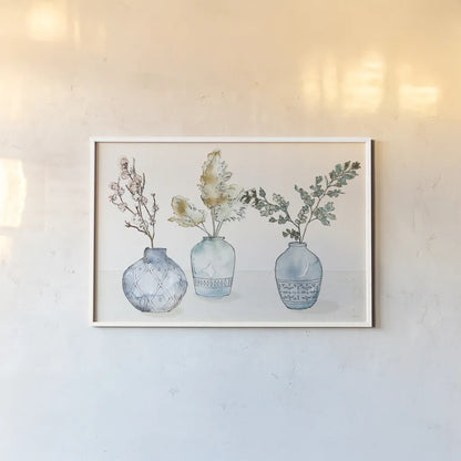 Fresh Farmhouse I Blue by Anne Tavoletti. shown as a paper print in a white frame. Available as a archival giclee rolled canvas, fine art paper, or poster print. SKU 77930i.