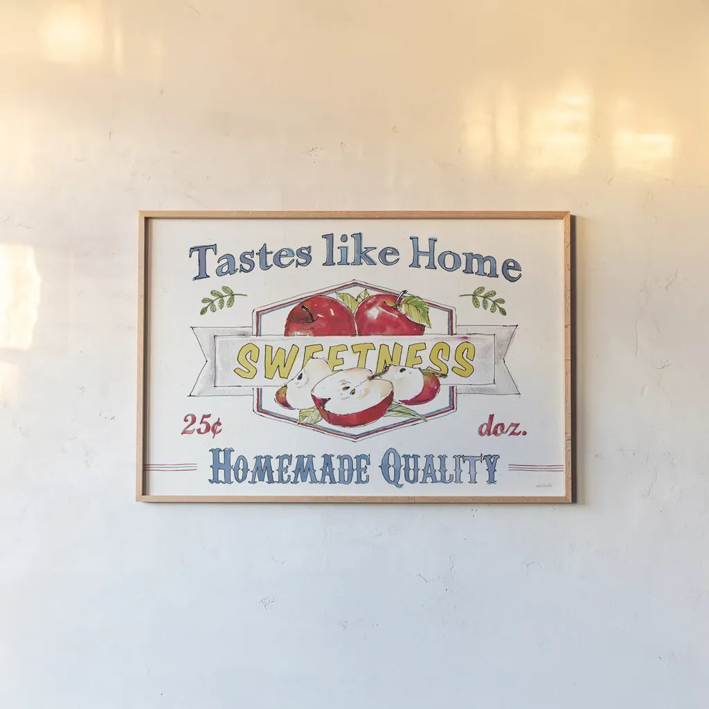 Fruit Stand I by Anne Tavoletti. shown as a paper print in a natural frame. Available as a archival giclee rolled canvas, fine art paper, or poster print. SKU 53343i.