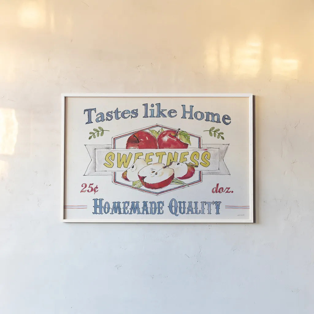 Fruit Stand I by Anne Tavoletti. shown as a paper print in a white frame. Available as a archival giclee rolled canvas, fine art paper, or poster print. SKU 53343i.