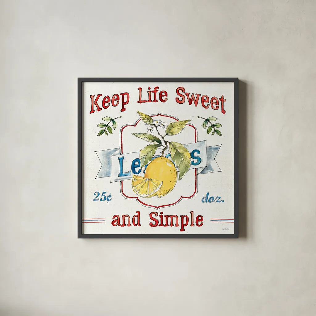 Fruit Stand II by Anne Tavoletti. Shown in a sleek black glass frame for a contemporary gallery look. Available as an archival giclee rolled canvas, fine art paper, or poster print. SKU 53344a.