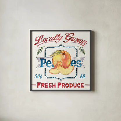 Fruit Stand III by Anne Tavoletti. Shown in a sleek black glass frame for a contemporary gallery look. Available as an archival giclee rolled canvas, fine art paper, or poster print. SKU 53345a.