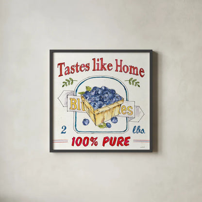 Fruit Stand IV by Anne Tavoletti. Shown in a sleek black glass frame for a contemporary gallery look. Available as an archival giclee rolled canvas, fine art paper, or poster print. SKU 53346a.