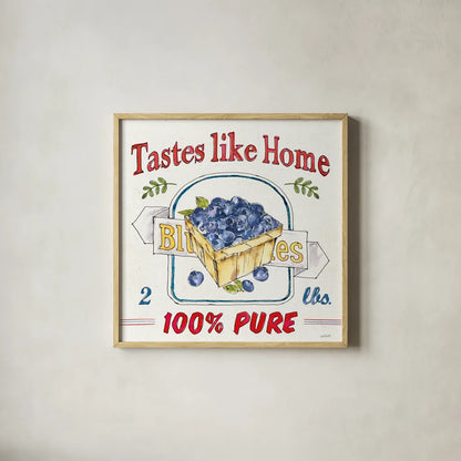 Fruit Stand IV by Anne Tavoletti. Shown in a natural wood glass frame for a timeless modern aesthetic. Available as an archival giclee rolled canvas, fine art paper, or poster print. SKU 53346a.