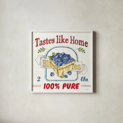 Fruit Stand IV by Anne Tavoletti. Shown in a crisp white glass frame for a clean and minimalist style. Available as an archival giclee rolled canvas, fine art paper, or poster print. SKU 53346a.