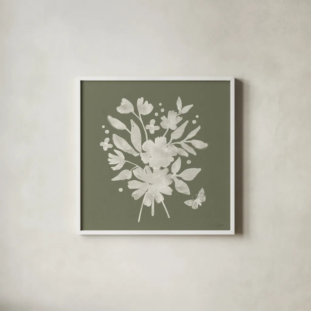 Full Bloom IX by Anne Tavoletti. Shown in a crisp white glass frame for a clean and minimalist style. Available as an archival giclee rolled canvas, fine art paper, or poster print. SKU 90014a.