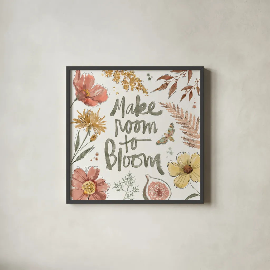 Full Bloom VII by Anne Tavoletti. Shown in a sleek black glass frame for a contemporary gallery look. Available as an archival giclee rolled canvas, fine art paper, or poster print. SKU 90012a.