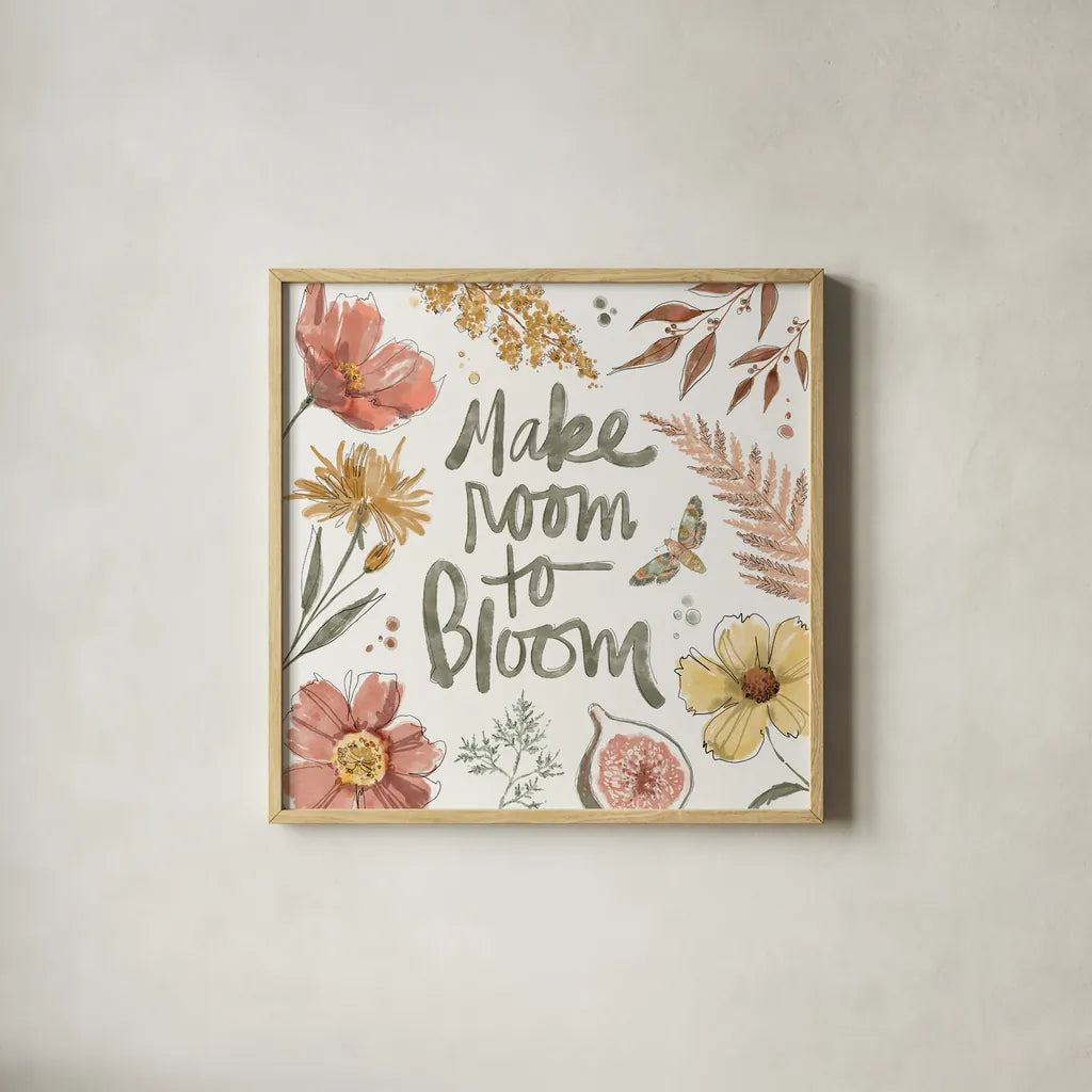 Full Bloom VII by Anne Tavoletti. Shown in a natural wood glass frame for a timeless modern aesthetic. Available as an archival giclee rolled canvas, fine art paper, or poster print. SKU 90012a.