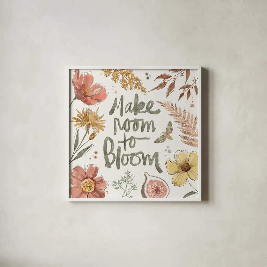 Full Bloom VII by Anne Tavoletti. Shown in a crisp white glass frame for a clean and minimalist style. Available as an archival giclee rolled canvas, fine art paper, or poster print. SKU 90012a.