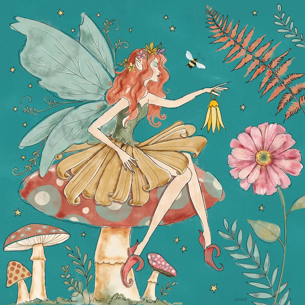 Garden Fairies Blue III by Anne Tavoletti. SKU 95343a. Archival Giclee Fine art print for wall decor.