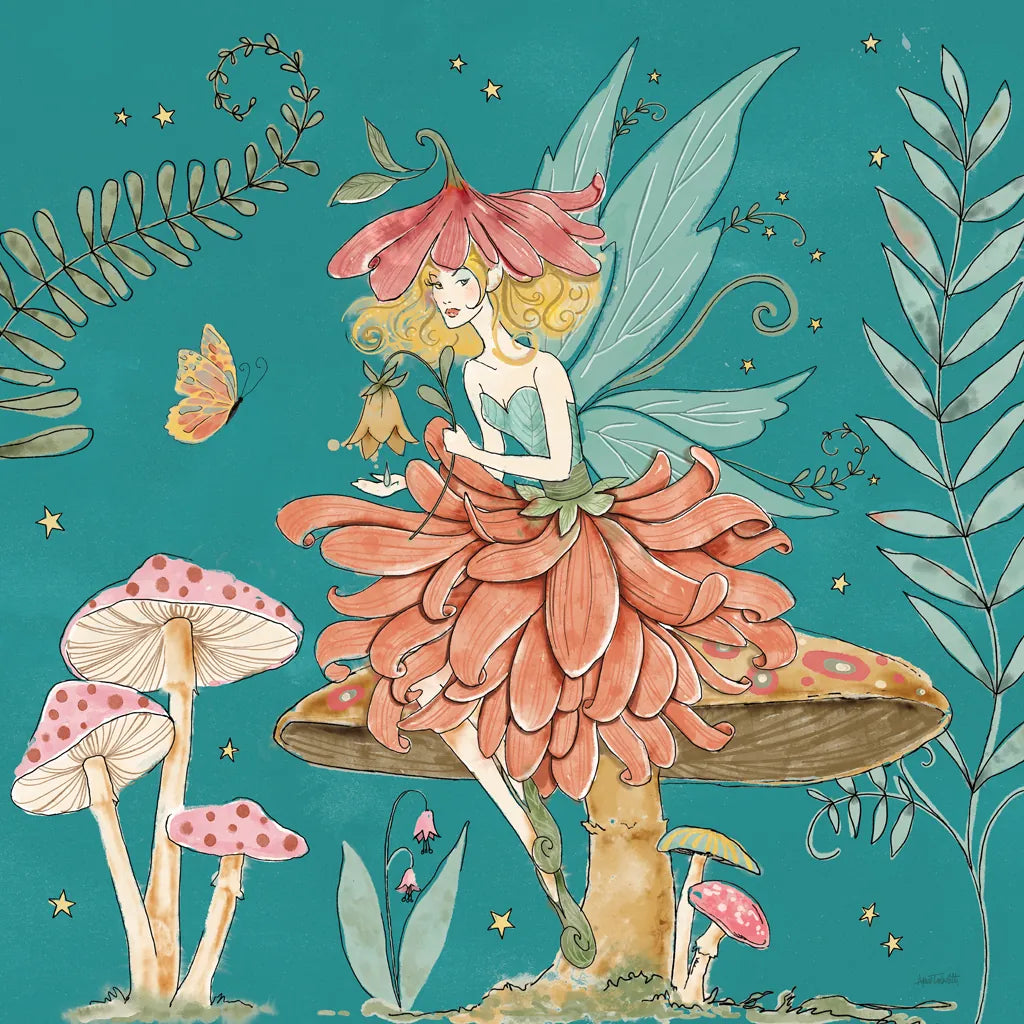 Garden Fairies Blue IV by Anne Tavoletti. SKU 95344a. Archival Giclee Fine art print for wall decor.