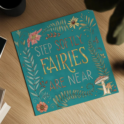 Garden Fairies Blue IX by Anne Tavoletti. Shown as a detailed flat fine art print, highlighting archival giclee quality. Available as an archival giclee rolled canvas, fine art paper, or poster print. SKU 95349a.