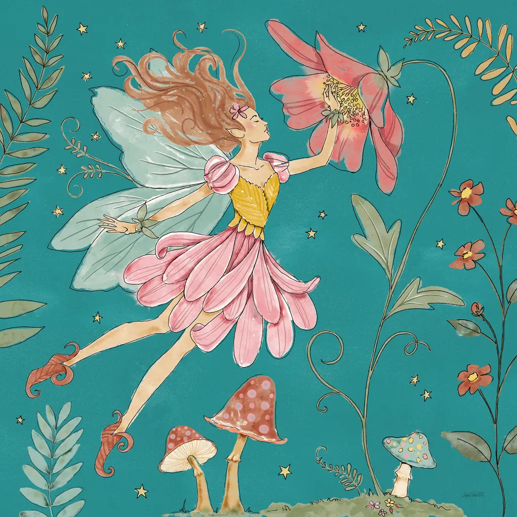 Garden Fairies Blue V by Anne Tavoletti. SKU 95345a. Archival Giclee Fine art print for wall decor.