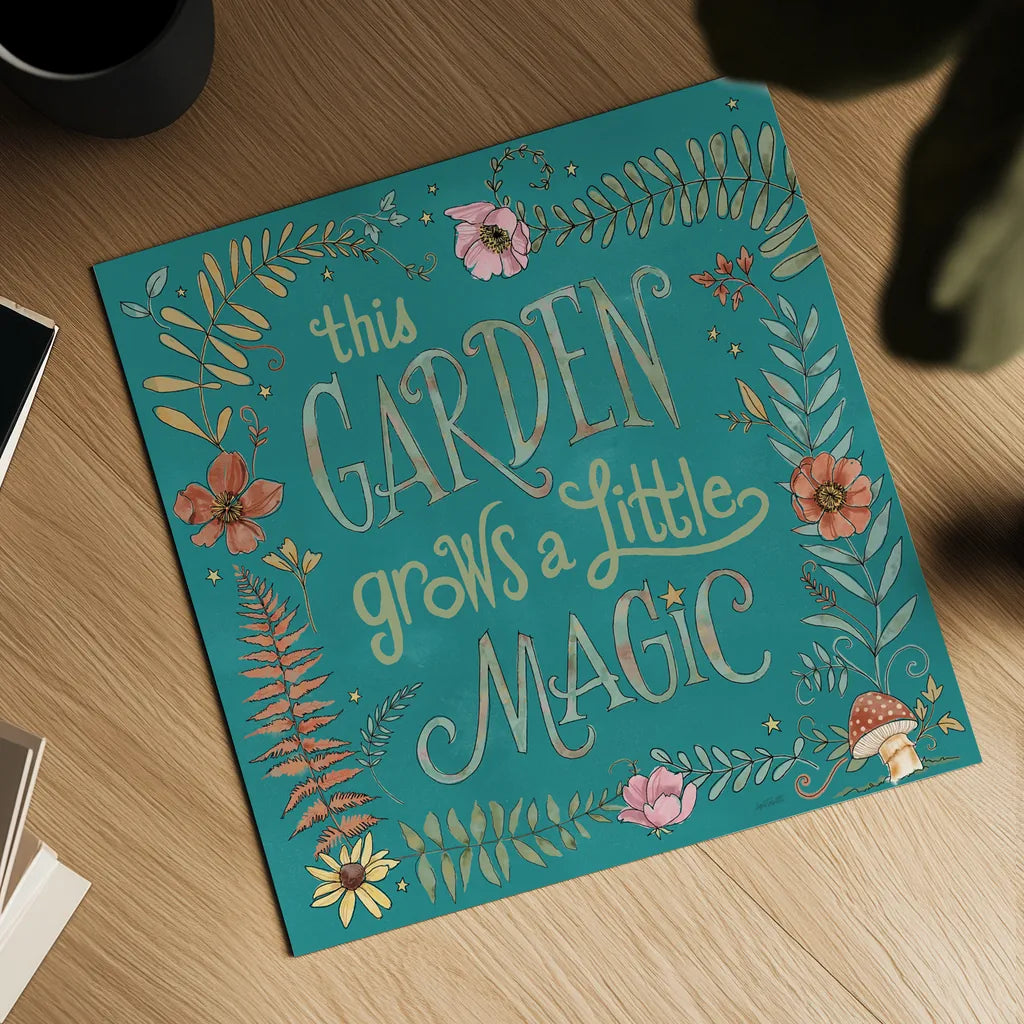 Garden Fairies Blue VI by Anne Tavoletti. Shown as a detailed flat fine art print, highlighting archival giclee quality. Available as an archival giclee rolled canvas, fine art paper, or poster print. SKU 95346a.