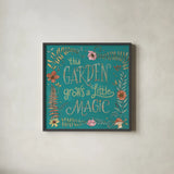 Garden Fairies Blue VI by Anne Tavoletti. Shown in a sleek black glass frame for a contemporary gallery look. Available as an archival giclee rolled canvas, fine art paper, or poster print. SKU 95346a.