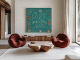 Garden Fairies Blue VI by Anne Tavoletti. Shown as extra-large giant wall art in a modern living room. Available as an archival giclee rolled canvas, fine art paper, or poster print. SKU 95346a.