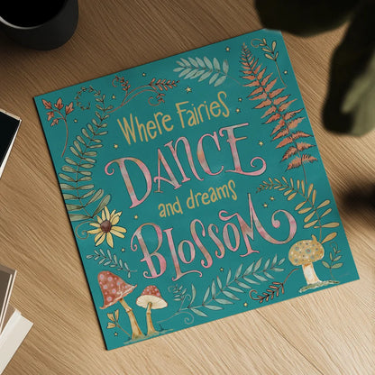 Garden Fairies Blue VII by Anne Tavoletti. Shown as a detailed flat fine art print, highlighting archival giclee quality. Available as an archival giclee rolled canvas, fine art paper, or poster print. SKU 95347a.