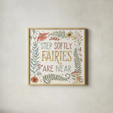 Garden Fairies IX by Anne Tavoletti. Shown in a natural wood glass frame for a timeless modern aesthetic. Available as an archival giclee rolled canvas, fine art paper, or poster print. SKU 94913a.