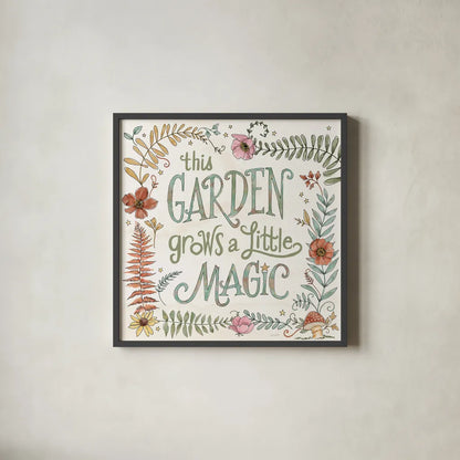 Garden Fairies VI by Anne Tavoletti. Shown in a sleek black glass frame for a contemporary gallery look. Available as an archival giclee rolled canvas, fine art paper, or poster print. SKU 94910a.