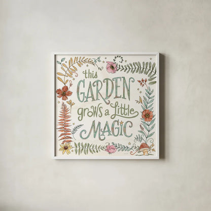 Garden Fairies VI by Anne Tavoletti. Shown in a crisp white glass frame for a clean and minimalist style. Available as an archival giclee rolled canvas, fine art paper, or poster print. SKU 94910a.