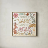 Garden Fairies X by Anne Tavoletti. Shown in a natural wood glass frame for a timeless modern aesthetic. Available as an archival giclee rolled canvas, fine art paper, or poster print. SKU 94914a.