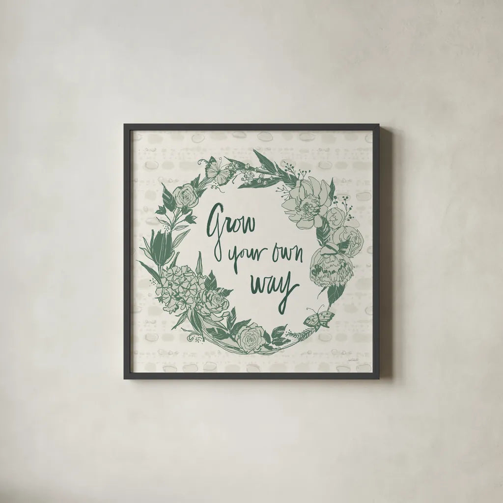 Garden Tones IV by Anne Tavoletti. Shown in a sleek black glass frame for a contemporary gallery look. Available as an archival giclee rolled canvas, fine art paper, or poster print. SKU 84859a.