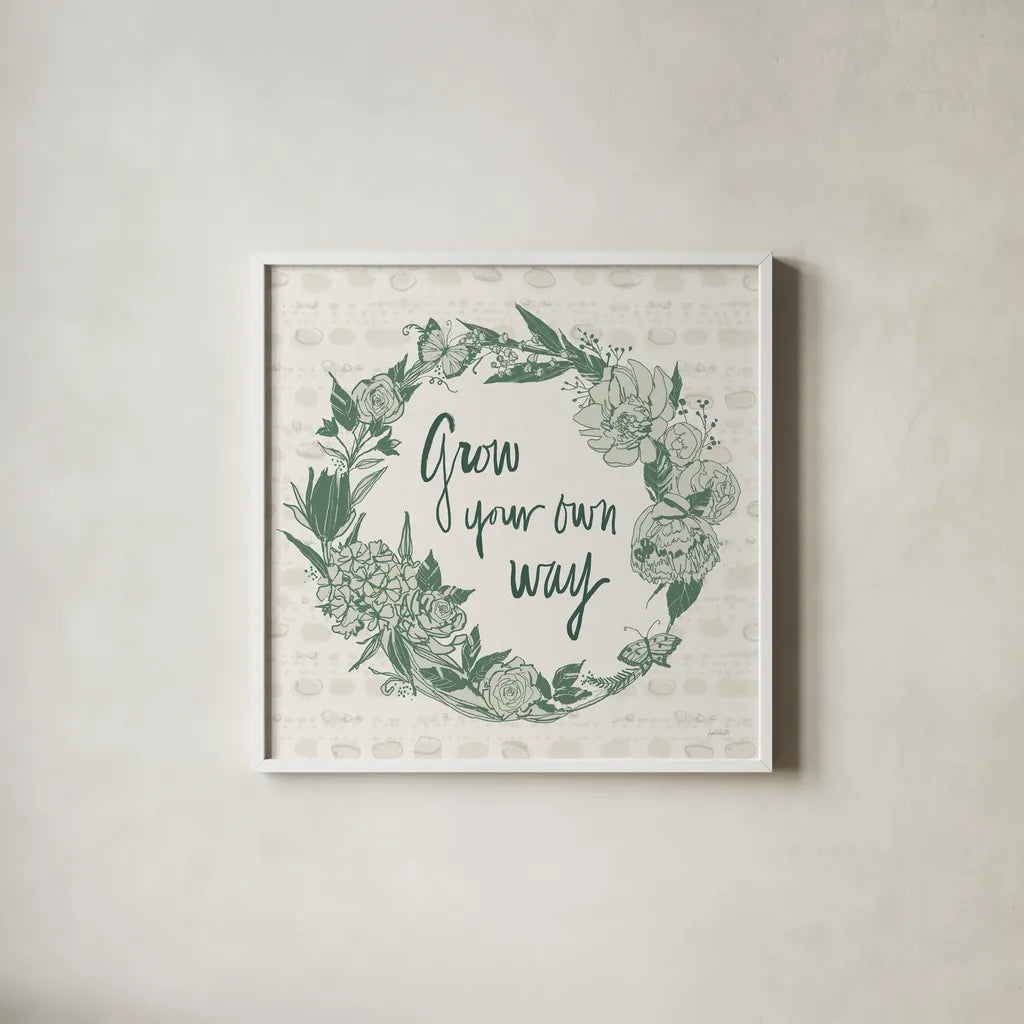 Garden Tones IV by Anne Tavoletti. Shown in a crisp white glass frame for a clean and minimalist style. Available as an archival giclee rolled canvas, fine art paper, or poster print. SKU 84859a.