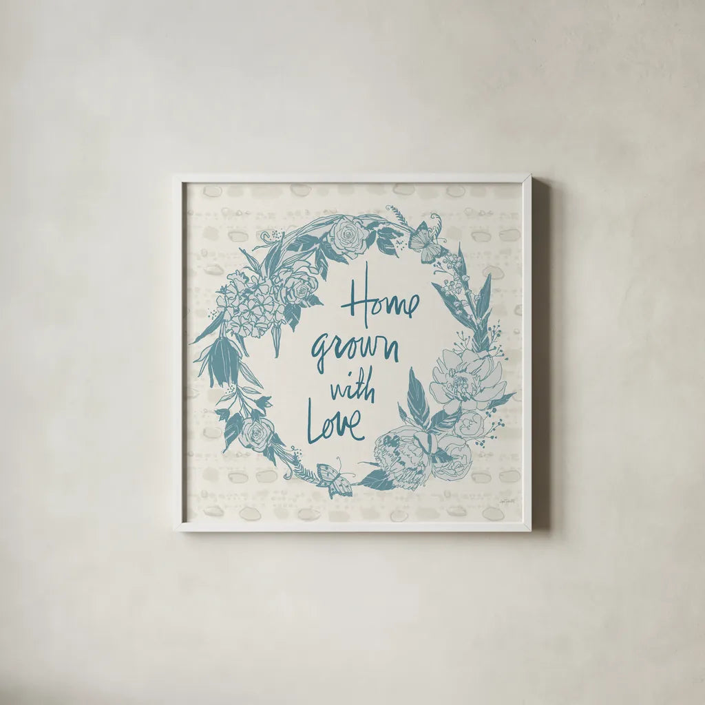 Garden Tones V by Anne Tavoletti. Shown in a crisp white glass frame for a clean and minimalist style. Available as an archival giclee rolled canvas, fine art paper, or poster print. SKU 84860a.