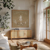 Garden Tones VII by Anne Tavoletti. Shown in a natural wood frame in a cozy modern living room. Available as an archival giclee rolled canvas, fine art paper, or poster print. SKU 84862a.