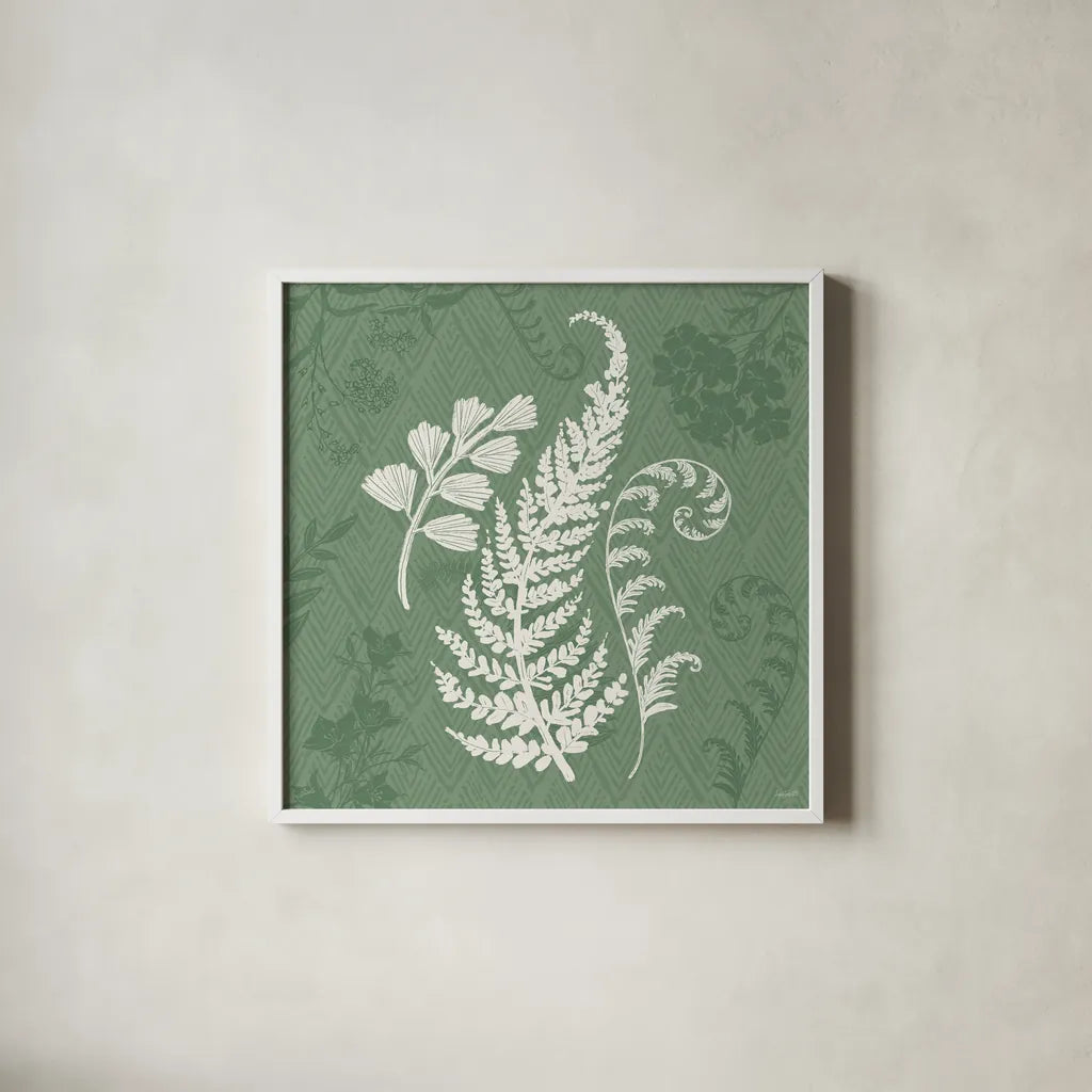 Garden Tones X by Anne Tavoletti. Shown in a crisp white glass frame for a clean and minimalist style. Available as an archival giclee rolled canvas, fine art paper, or poster print. SKU 84865a.