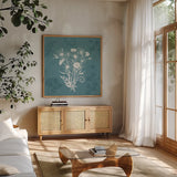 Garden Tones XI by Anne Tavoletti. Shown in a natural wood frame in a cozy modern living room. Available as an archival giclee rolled canvas, fine art paper, or poster print. SKU 84866a.