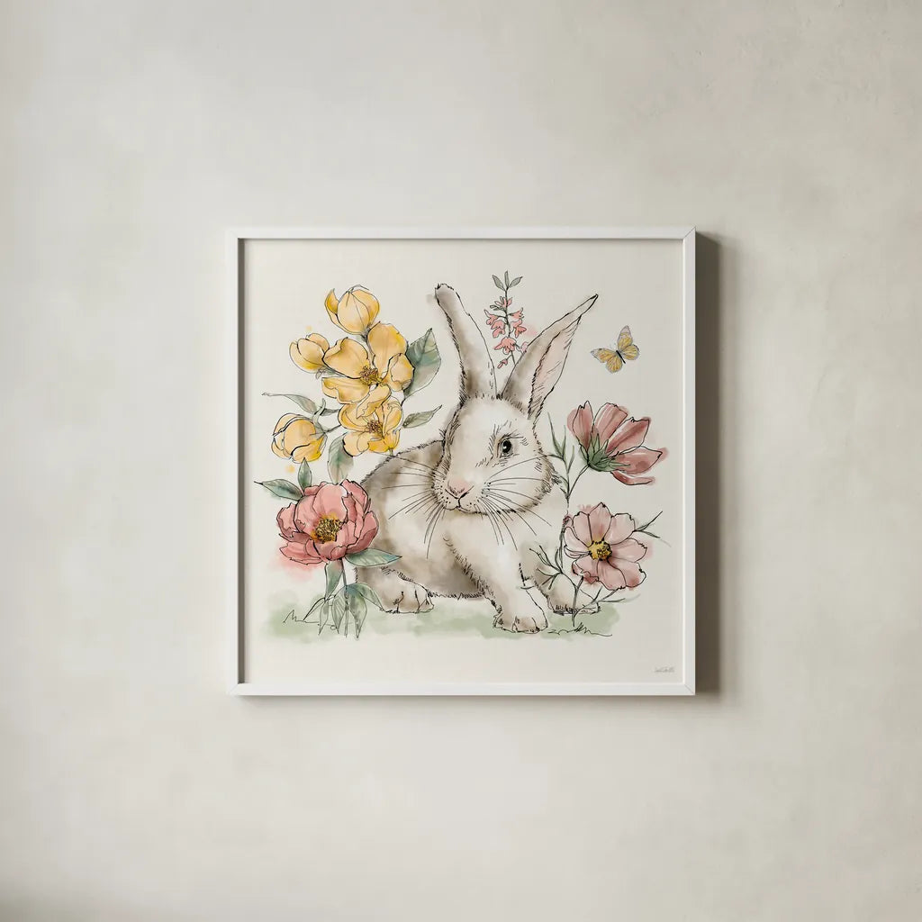 Garden Whispers II by Anne Tavoletti. Shown in a crisp white glass frame for a clean and minimalist style. Available as an archival giclee rolled canvas, fine art paper, or poster print. SKU 95093a.
