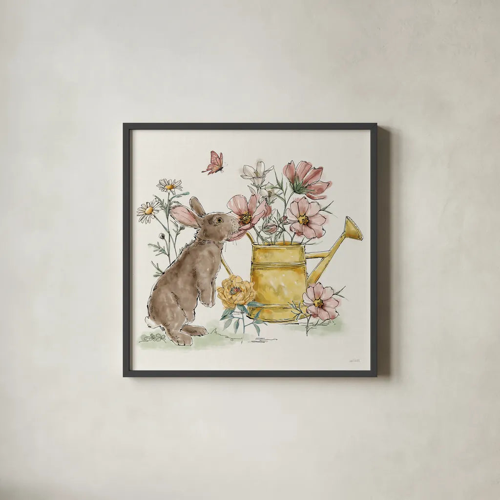 Garden Whispers IV by Anne Tavoletti. Shown in a sleek black glass frame for a contemporary gallery look. Available as an archival giclee rolled canvas, fine art paper, or poster print. SKU 95095a.