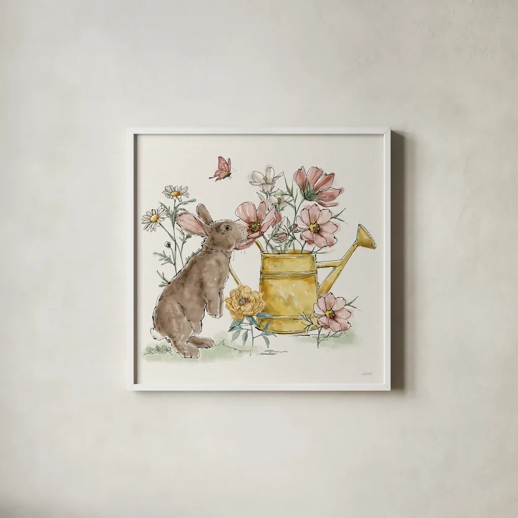 Garden Whispers IV by Anne Tavoletti. Shown in a crisp white glass frame for a clean and minimalist style. Available as an archival giclee rolled canvas, fine art paper, or poster print. SKU 95095a.