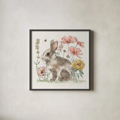 Garden Whispers V by Anne Tavoletti. Shown in a sleek black glass frame for a contemporary gallery look. Available as an archival giclee rolled canvas, fine art paper, or poster print. SKU 95096a.