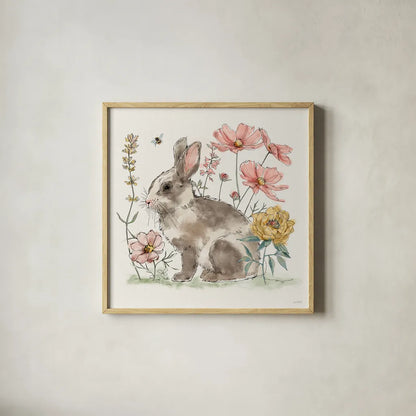 Garden Whispers V by Anne Tavoletti. Shown in a natural wood glass frame for a timeless modern aesthetic. Available as an archival giclee rolled canvas, fine art paper, or poster print. SKU 95096a.