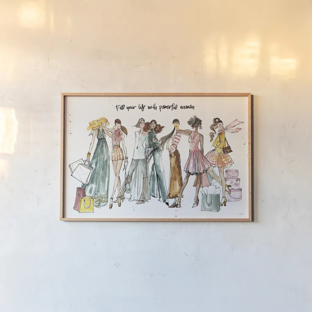 Girlfriends I by Anne Tavoletti. shown as a paper print in a natural frame. Available as a archival giclee rolled canvas, fine art paper, or poster print. SKU 71627i.
