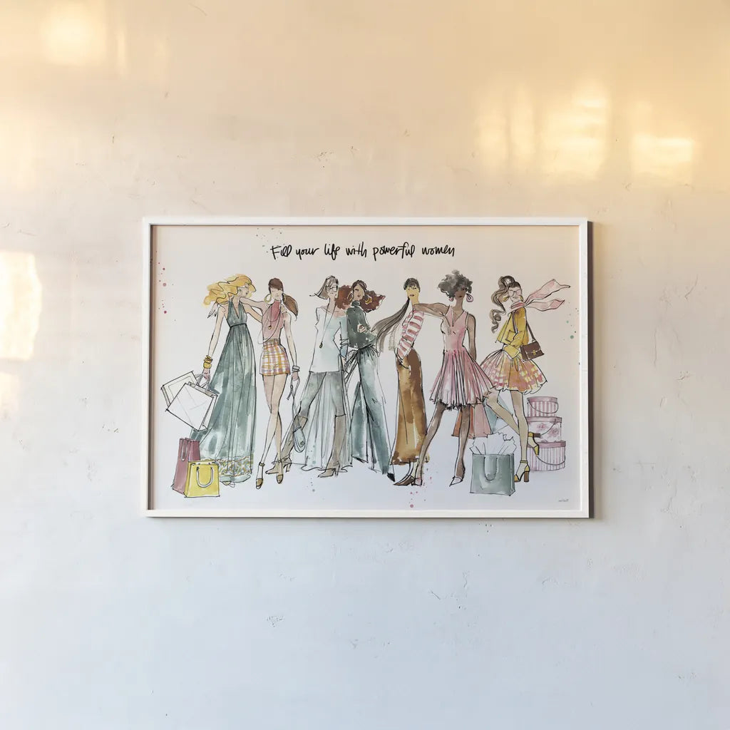 Girlfriends I by Anne Tavoletti. shown as a paper print in a white frame. Available as a archival giclee rolled canvas, fine art paper, or poster print. SKU 71627i.