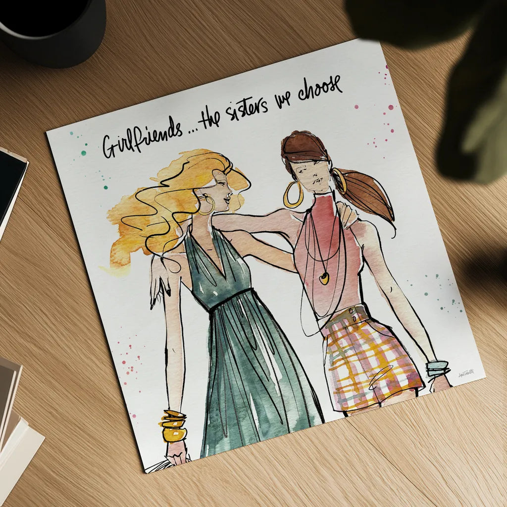 Girlfriends II by Anne Tavoletti. Shown as a detailed flat fine art print, highlighting archival giclee quality. Available as an archival giclee rolled canvas, fine art paper, or poster print. SKU 71628a.