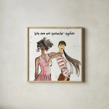 Girlfriends IV by Anne Tavoletti. Shown in a natural wood glass frame for a timeless modern aesthetic. Available as an archival giclee rolled canvas, fine art paper, or poster print. SKU 71630a.
