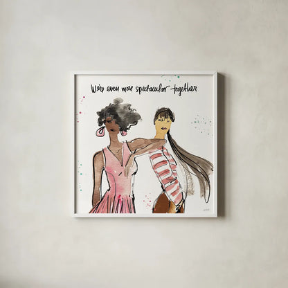 Girlfriends IV by Anne Tavoletti. Shown in a crisp white glass frame for a clean and minimalist style. Available as an archival giclee rolled canvas, fine art paper, or poster print. SKU 71630a.