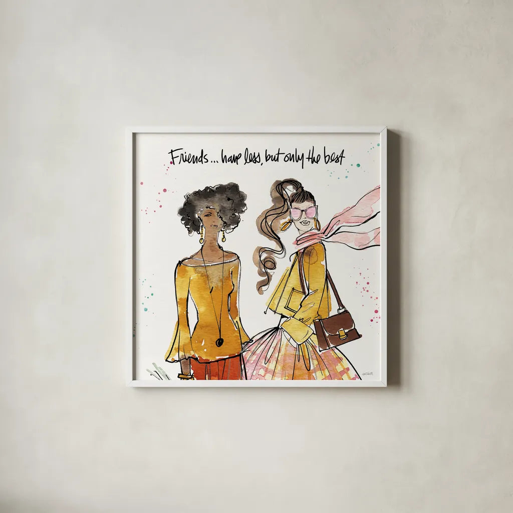 Girlfriends V by Anne Tavoletti. Shown in a crisp white glass frame for a clean and minimalist style. Available as an archival giclee rolled canvas, fine art paper, or poster print. SKU 71631a.