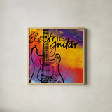 Guitar by Anne Tavoletti. Shown in a natural wood glass frame for a timeless modern aesthetic. Available as an archival giclee rolled canvas, fine art paper, or poster print. SKU 59274a.