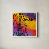 Guitar by Anne Tavoletti. Shown in a crisp white glass frame for a clean and minimalist style. Available as an archival giclee rolled canvas, fine art paper, or poster print. SKU 59274a.