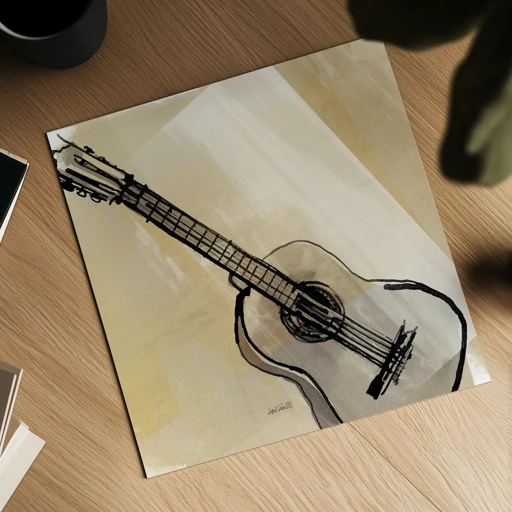 Guitar Neutral by Anne Tavoletti. Shown as a detailed flat fine art print, highlighting archival giclee quality. Available as an archival giclee rolled canvas, fine art paper, or poster print. SKU 76146a.